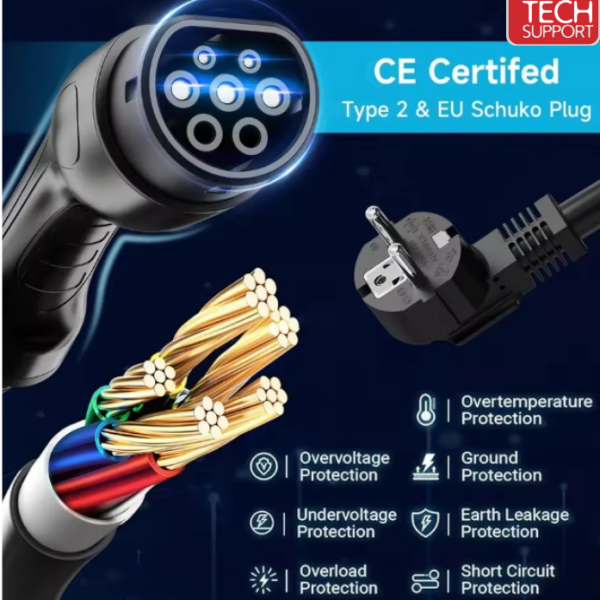 Type 2 Portable EV Charger (EU Plug) | Techsupport